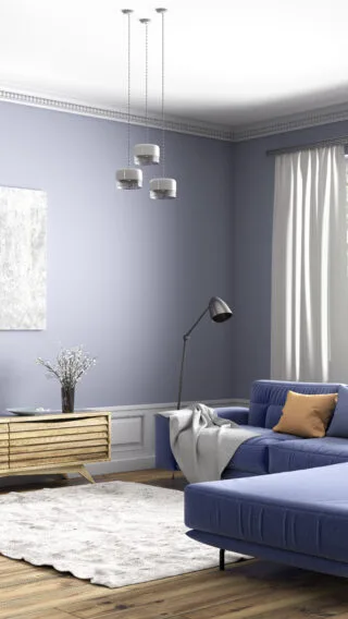 Living Room with Purple Wall Adobe Stock 385243631