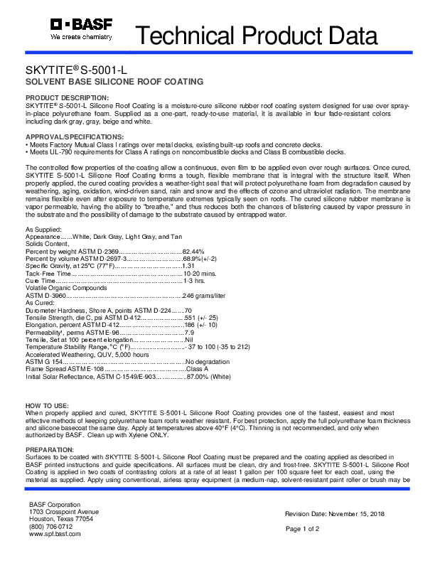 Technical Data Sheets | BASF SPF for Architects